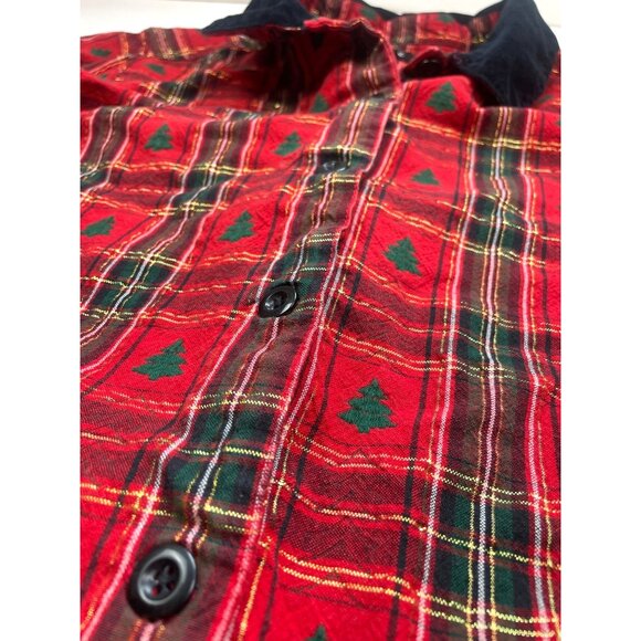 Krazy Kat XXL Red Plaid Christmas Tree Button-Down Shirt Velvet Collar - Picture 3 of 8